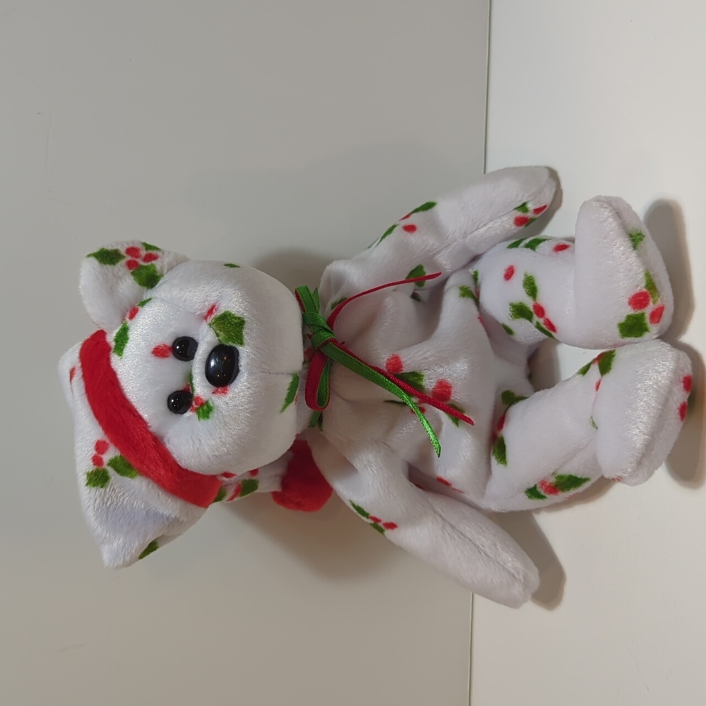 Ty Jingle Beanie Baby 1998 Holiday Teddy Bear Plush matching Jingle Santa Hat
